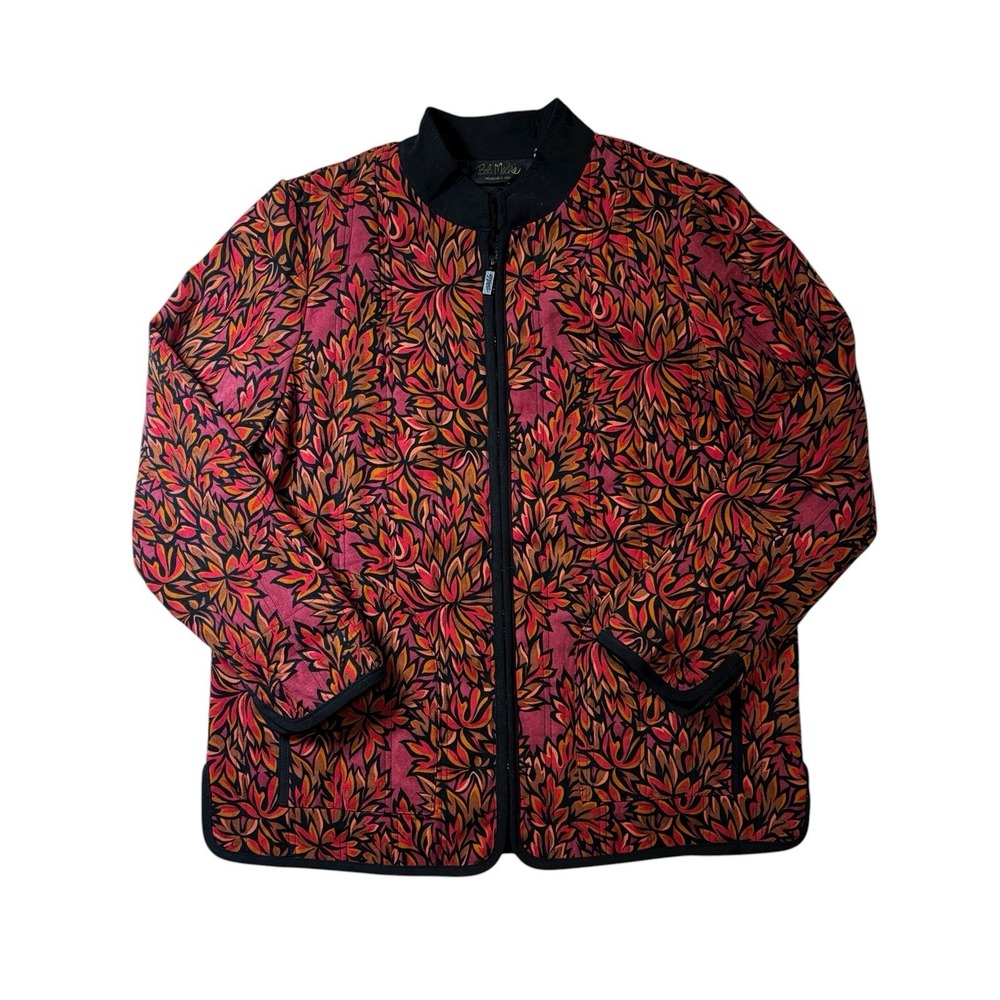 Bob Mackie Wearable‎ Art Women's Autumn Red Leaves Zip Up Jacket Medium